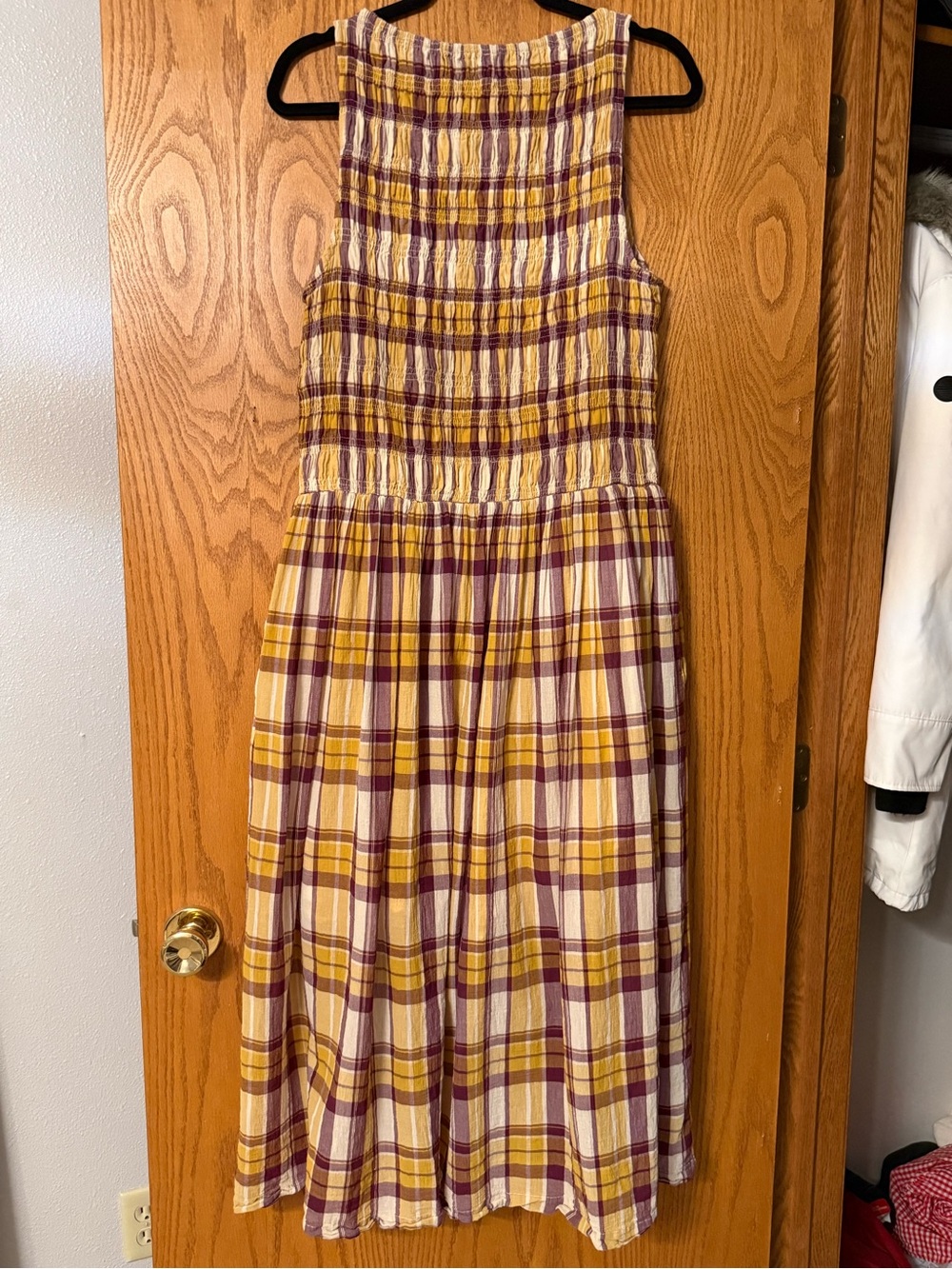 Madewell Smocked Boatneck Maxi Dress in Plaid Seersucker size large - Picture 5 of 6
